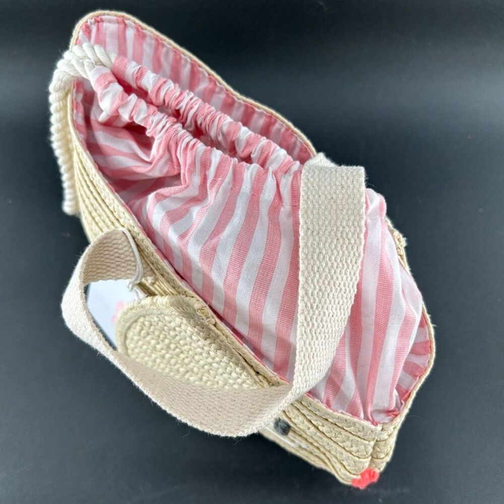 MeriMeri Straw Bunny Purse Cotton Lining Draw Sting Closure12"L x 6.5"H x 5"W - Picture 6 of 9